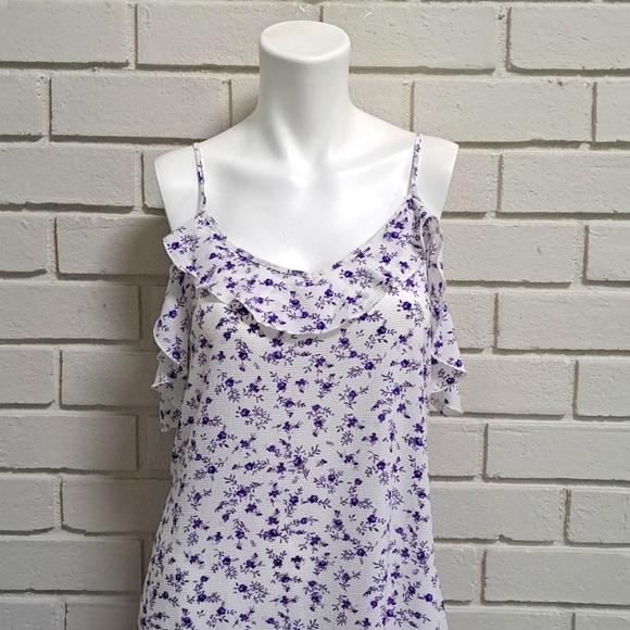 Forever 21 Purple Floral Cold Shoulder Maxi Dress. Size Medium NWT - Picture 2 of 10